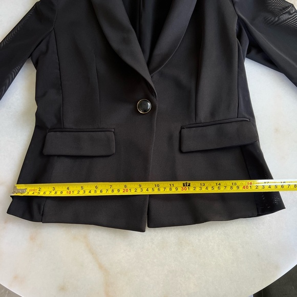 ASOS Sheer Black Blazer Sheer Sleeves Side Panels, Fitted Hourglass Suit Blazer - Picture 6 of 6